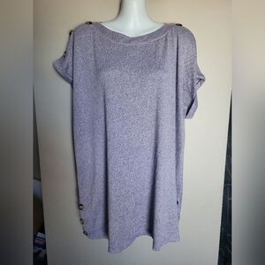 French Twist Light Purple Button-Detail Top, Size 2X